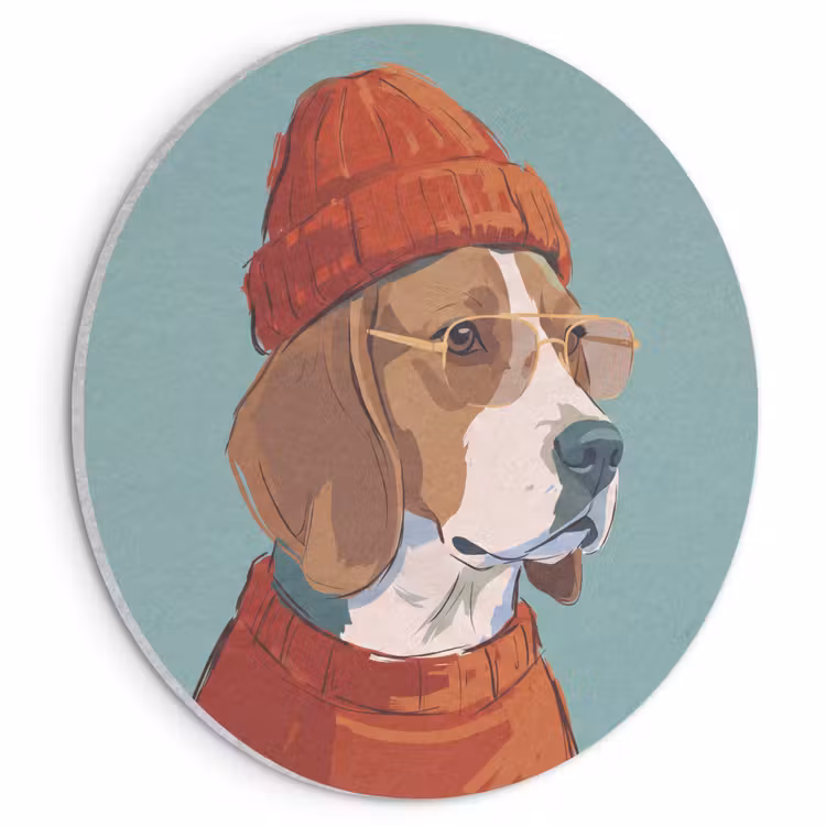 Hond - Beanie - Zonnebril - Dieren - Modern Akoestische PET Vilt - Rond klein -3d