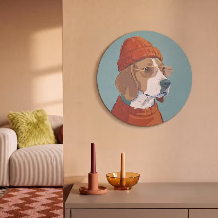 Hond - Beanie - Zonnebril - Dieren - Modern Akoestische PET Vilt - Rond klein -sfeer1