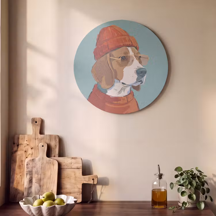Hond - Beanie - Zonnebril - Dieren - Modern Akoestische PET Vilt - Rond klein -sfeer2
