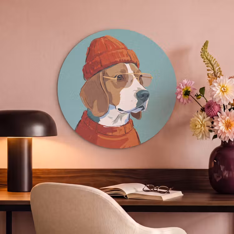 Hond - Beanie - Zonnebril - Dieren - Modern Akoestische PET Vilt - Rond klein -sfeer3