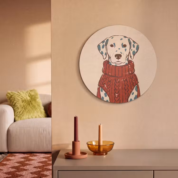 Hond - Trui - Winter - Dieren - Rood Akoestische PET Vilt - Rond klein -sfeer1