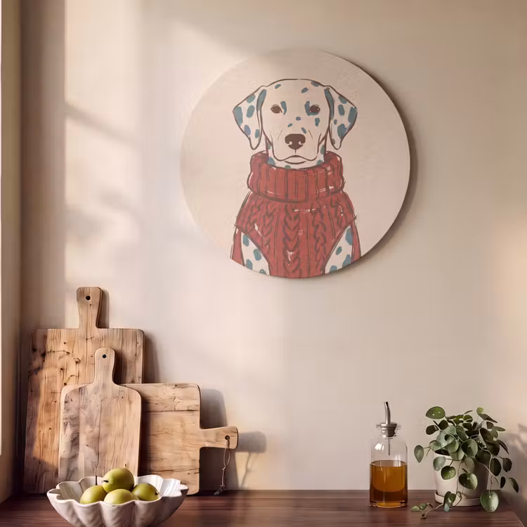 Hond - Trui - Winter - Dieren - Rood Akoestische PET Vilt - Rond klein -sfeer2