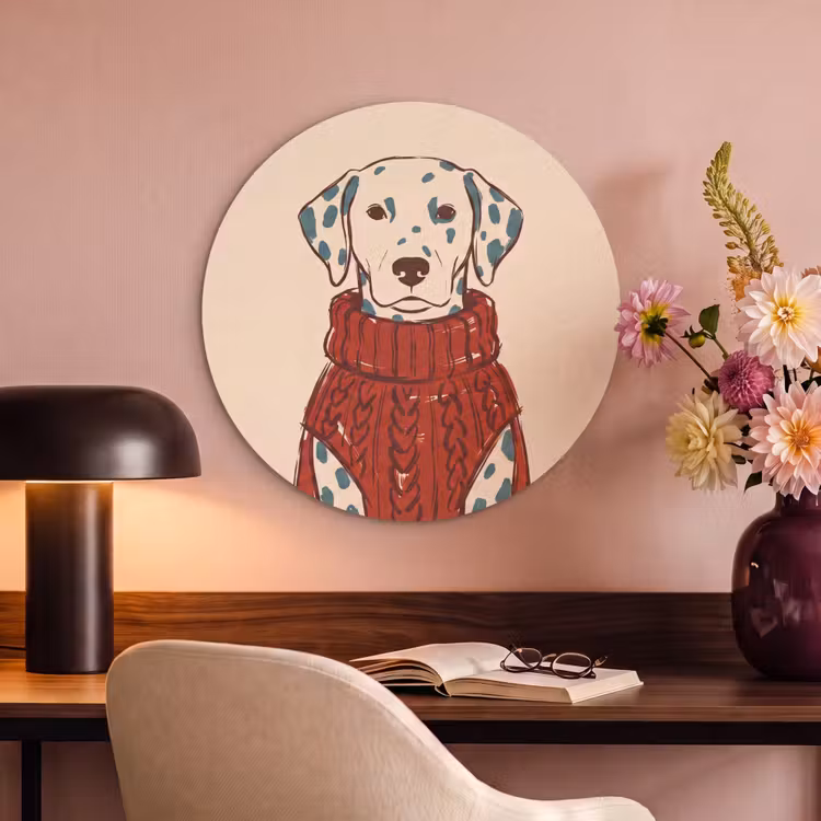 Hond - Trui - Winter - Dieren - Rood Akoestische PET Vilt - Rond klein -sfeer3