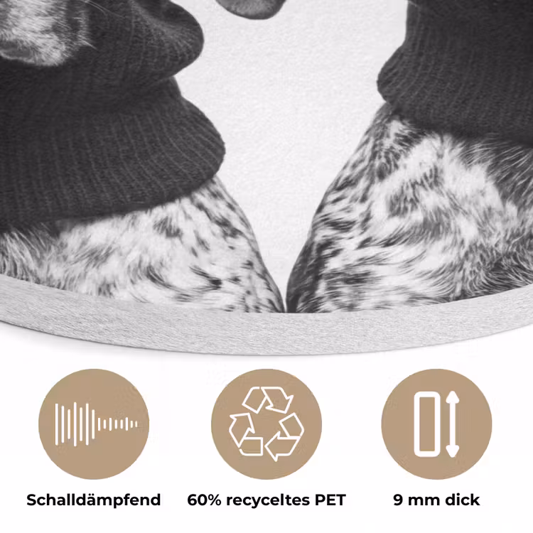 Honden - Bivakmuts - Zwart - wit Akoestische PET Vilt - Rond klein -closeup_DE