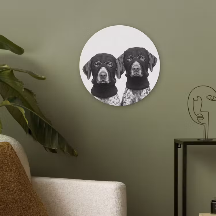 Honden - Bivakmuts - Zwart - wit Akoestische PET Vilt - Rond klein -sfeer2