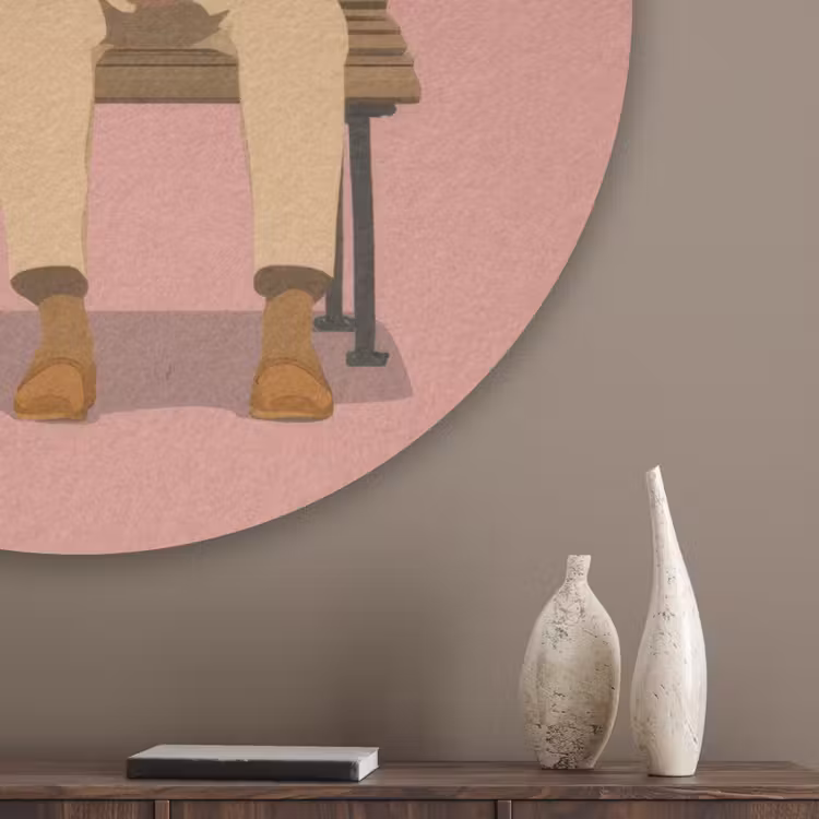 Illustratie - Bankje - Personen - Minimalistisch Akoestische PET Vilt - Rond klein -sfeer5_closeup