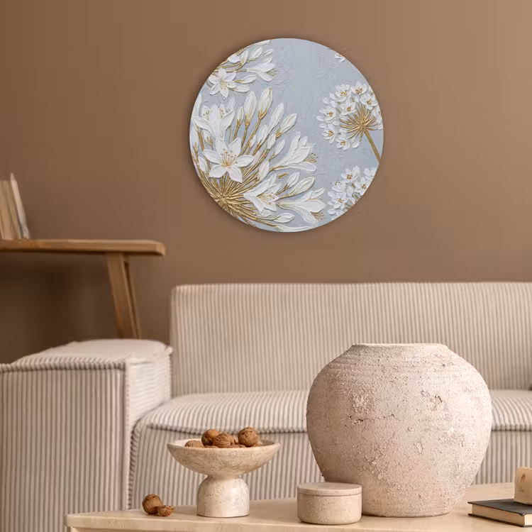 Illustratie - Bloemen - Blauw Akoestische PET Vilt - Rond klein -sfeer1
