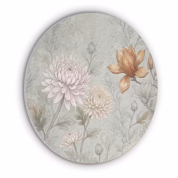 Illustratie - Bloemen - Groen Akoestische PET Vilt - Rond klein -3d