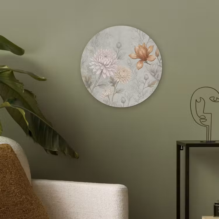 Illustratie - Bloemen - Groen Akoestische PET Vilt - Rond klein -sfeer2