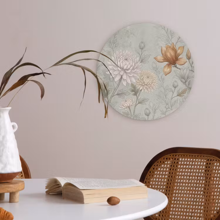 Illustratie - Bloemen - Groen Akoestische PET Vilt - Rond klein -sfeer3