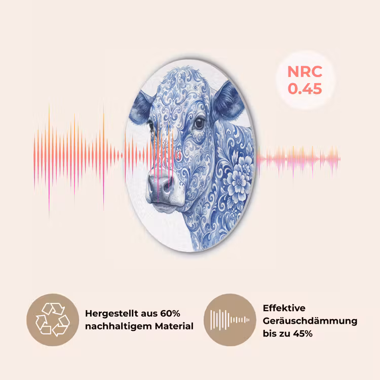 Illustratie - Koe - Blauw Akoestische PET Vilt - Rond klein -USP_DE
