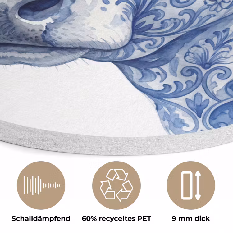 Illustratie - Koe - Blauw Akoestische PET Vilt - Rond klein -closeup_DE