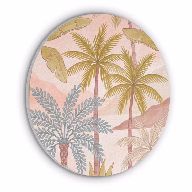 Illustratie - Palmbomen - Kleurrijk Akoestische PET Vilt - Rond klein -3d