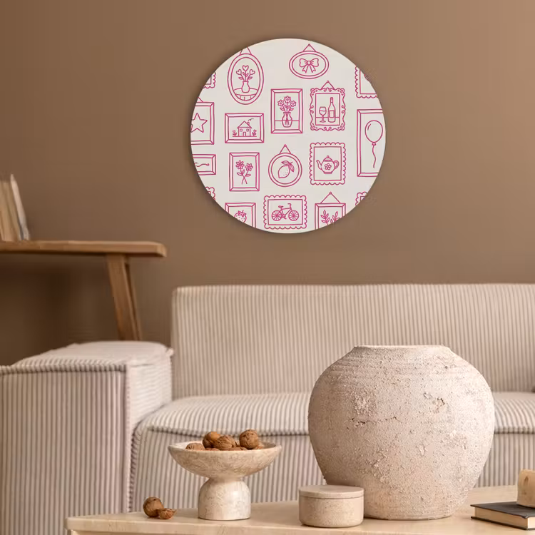 Illustratie - Collectie - Kunst - Minimalistisch - Roze Akoestische PET Vilt - Rond klein -sfeer1