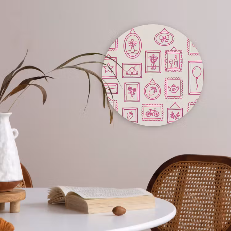 Illustratie - Collectie - Kunst - Minimalistisch - Roze Akoestische PET Vilt - Rond klein -sfeer3