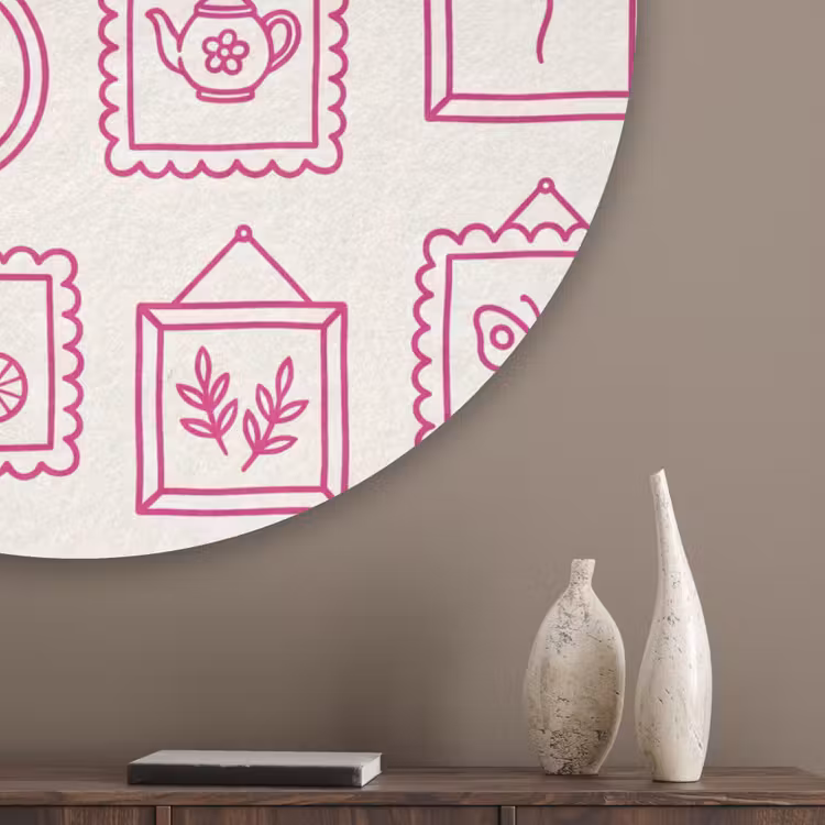 Illustratie - Collectie - Kunst - Minimalistisch - Roze Akoestische PET Vilt - Rond klein -sfeer5_closeup