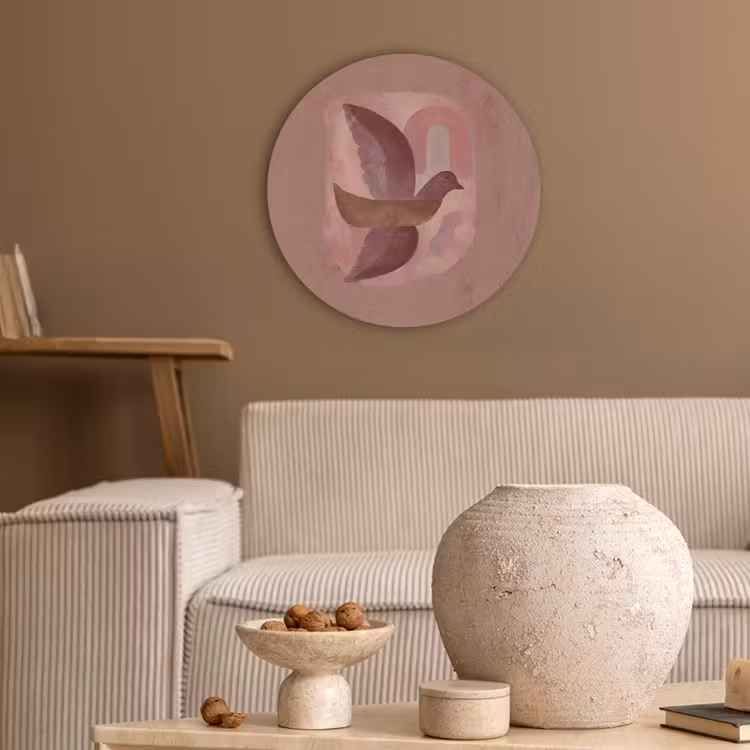 Illustratie - Vogels - Abstract - Roze Akoestische PET Vilt - Rond klein -sfeer1