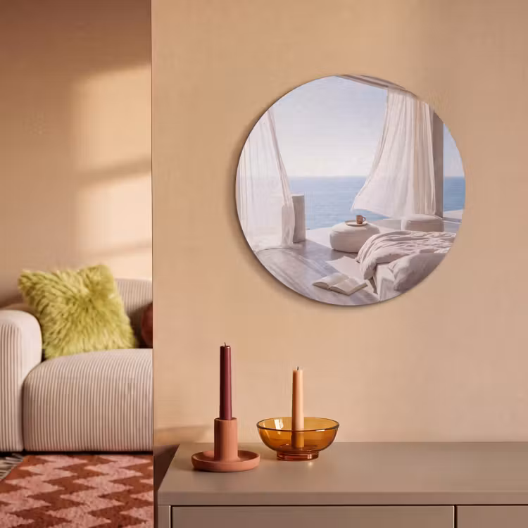 Interieur - Zeezicht - Modern - Rust - Beige Akoestische PET Vilt - Rond klein -sfeer1