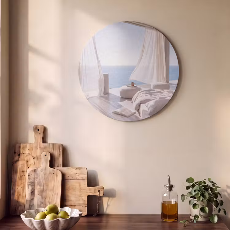 Interieur - Zeezicht - Modern - Rust - Beige Akoestische PET Vilt - Rond klein -sfeer2