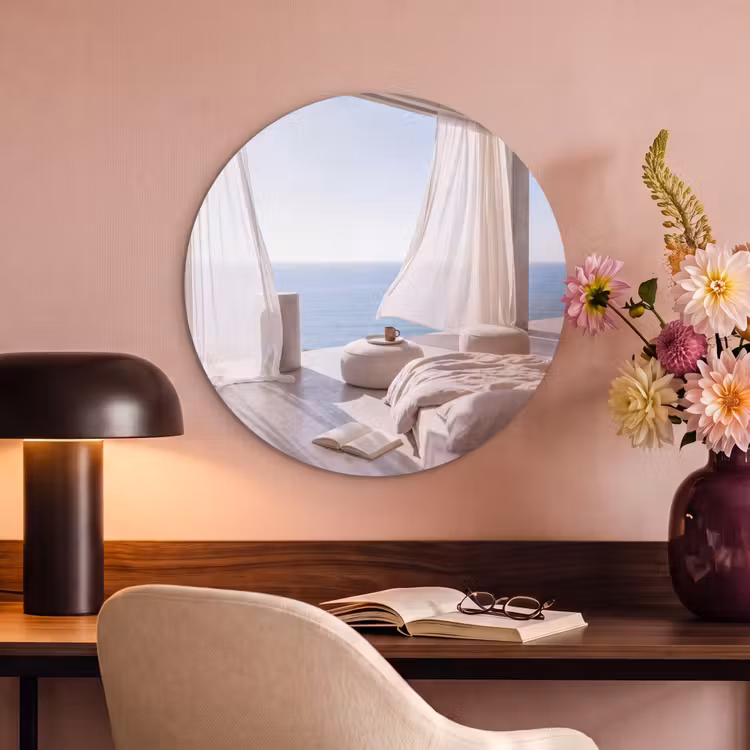 Interieur - Zeezicht - Modern - Rust - Beige Akoestische PET Vilt - Rond klein -sfeer3