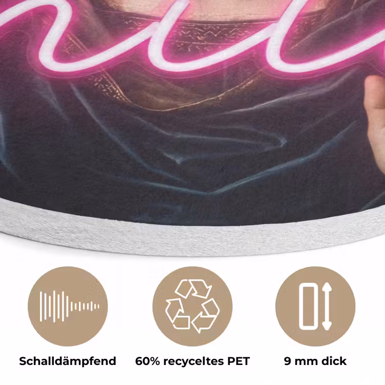 Ironisch - Tekst - Neon Akoestische PET Vilt - Rond klein -closeup_DE