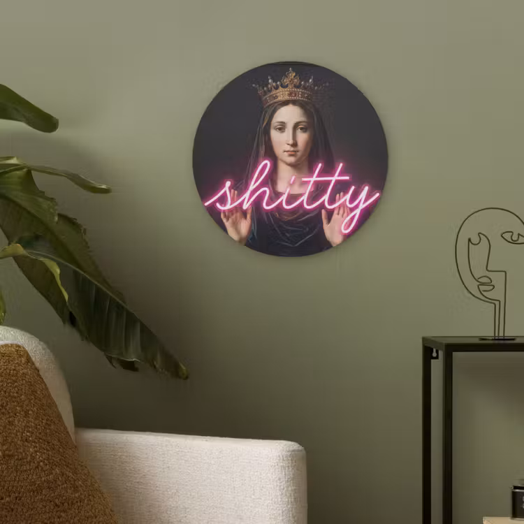 Ironisch - Tekst - Neon Akoestische PET Vilt - Rond klein -sfeer2