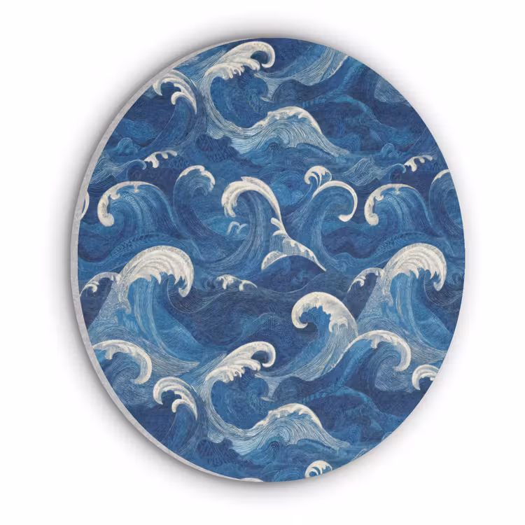 Japans - Oceaan - Golven - Blauw Akoestische PET Vilt - Rond klein 838 -3d