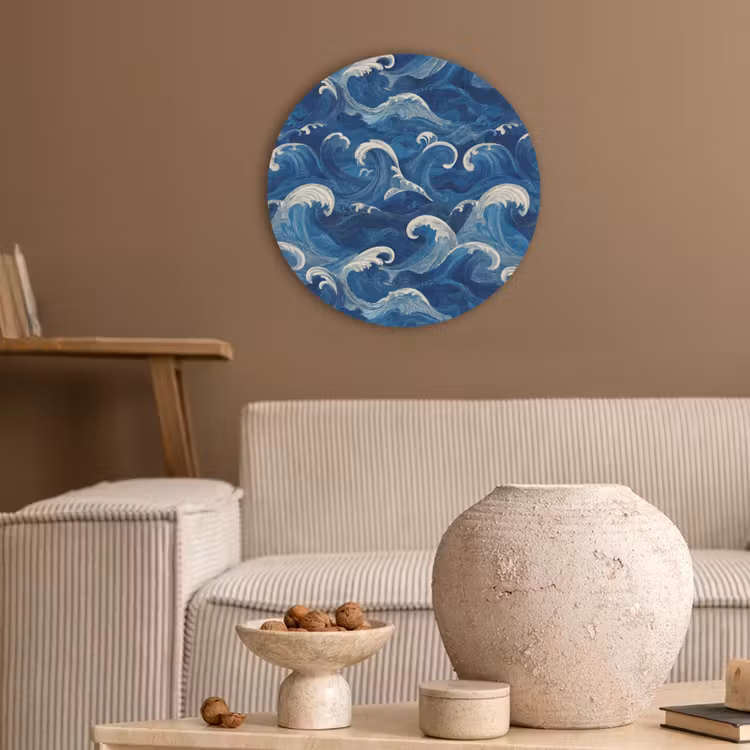 Japans - Oceaan - Golven - Blauw Akoestische PET Vilt - Rond klein 838 -sfeer1