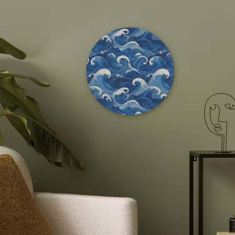 Japans - Oceaan - Golven - Blauw Akoestische PET Vilt - Rond klein 838 -sfeer2