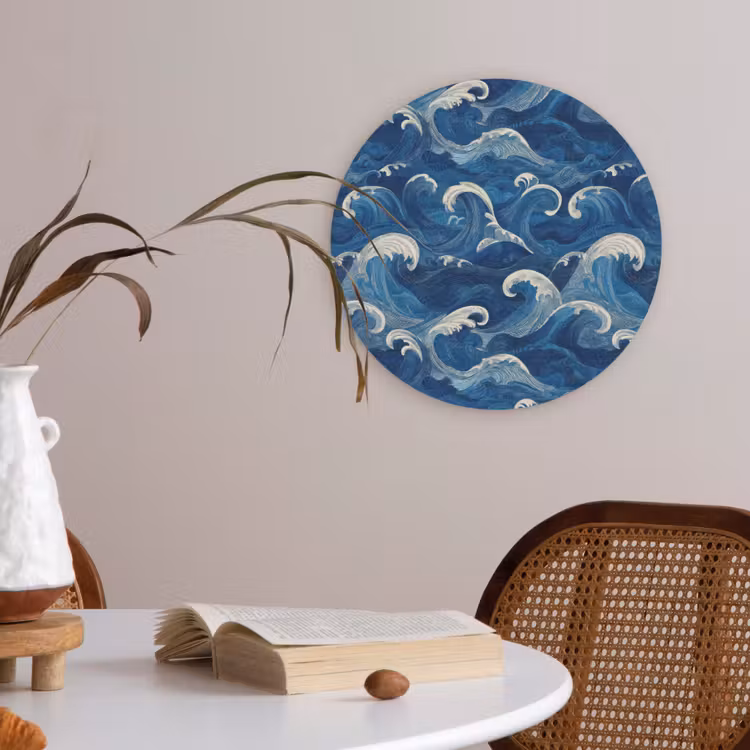 Japans - Oceaan - Golven - Blauw Akoestische PET Vilt - Rond klein 838 -sfeer3
