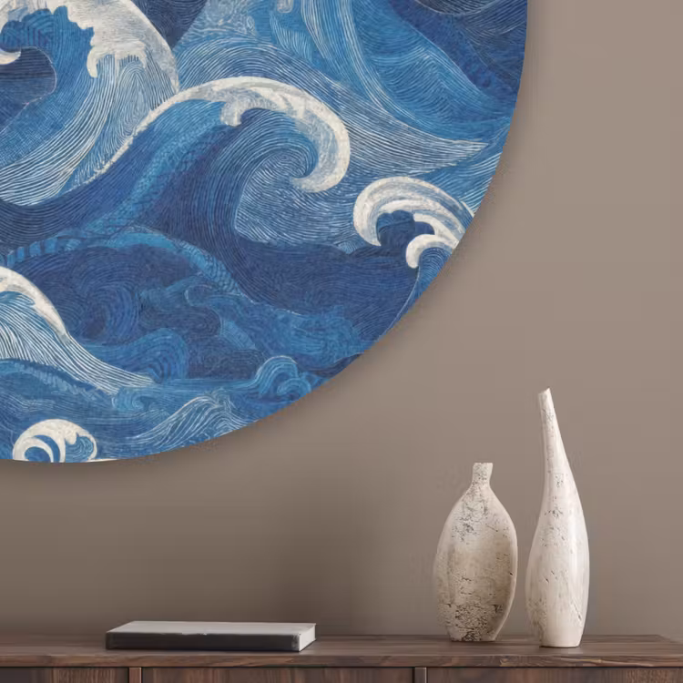 Japans - Oceaan - Golven - Blauw Akoestische PET Vilt - Rond klein 838 -sfeer5_closeup