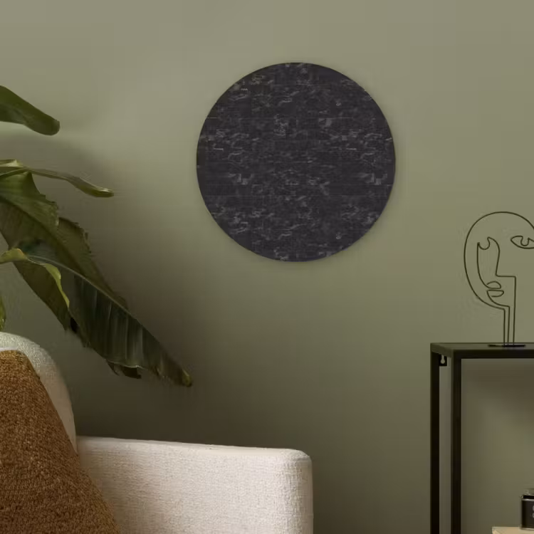 Tegels - Patroon - Marmer - Zwart Akoestische PET Vilt - Rond klein 838 -sfeer2