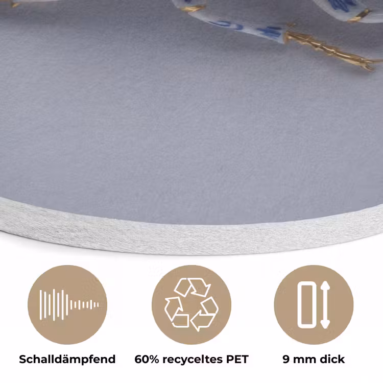 Kever - Delfts  - Blauw - Goud Akoestische PET Vilt - Rond klein -closeup_DE