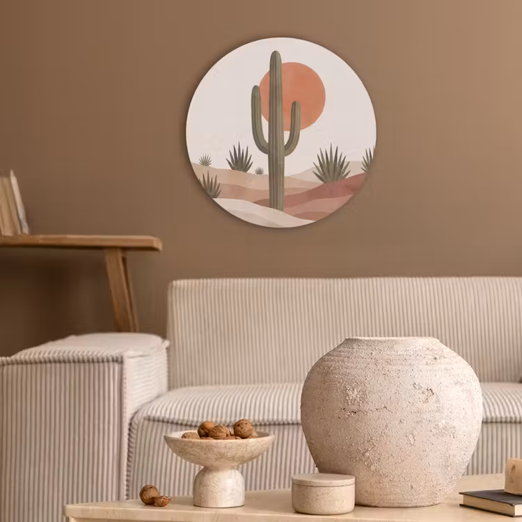 Cactus - Duinen - Modern - Landschap - Groen Akoestische PET Vilt - Rond klein -sfeer1