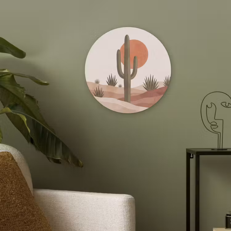 Cactus - Duinen - Modern - Landschap - Groen Akoestische PET Vilt - Rond klein -sfeer2