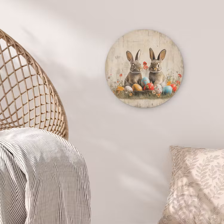 Konijnen - Bloemen - Eieren Akoestische PET Vilt - Rond klein -sfeer4