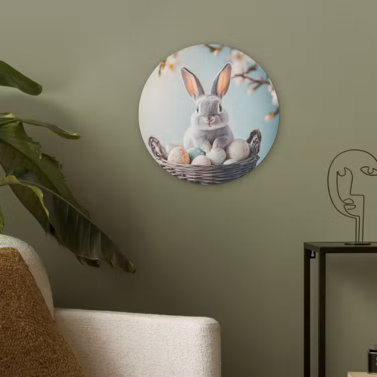 Konijn - Eieren - Mand Akoestische PET Vilt - Rond klein -sfeer2