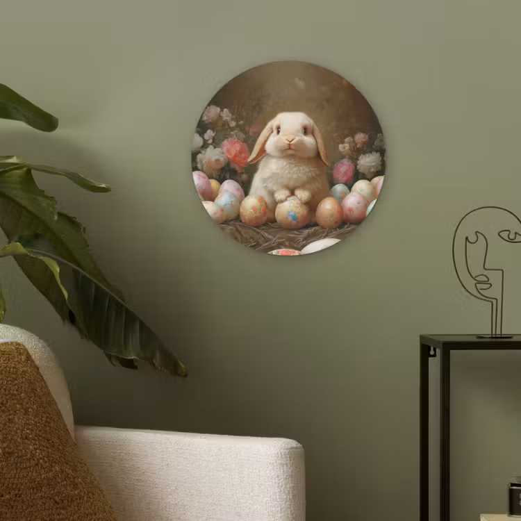 Konijn - Paaseieren - Stilleven Akoestische PET Vilt - Rond klein -sfeer2
