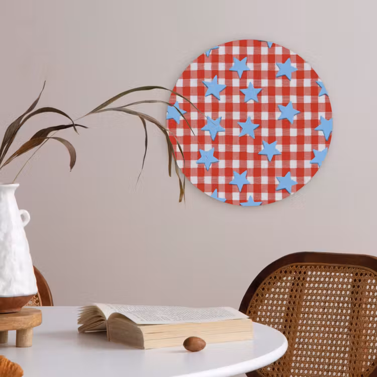 Ruit - Sterren - Rood Akoestische PET Vilt - Rond klein 838 -sfeer3