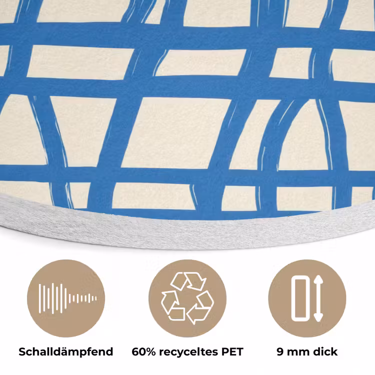 Ruitpatroon - Blauw - Crème Akoestische PET Vilt - Rond klein 838 -closeup_DE