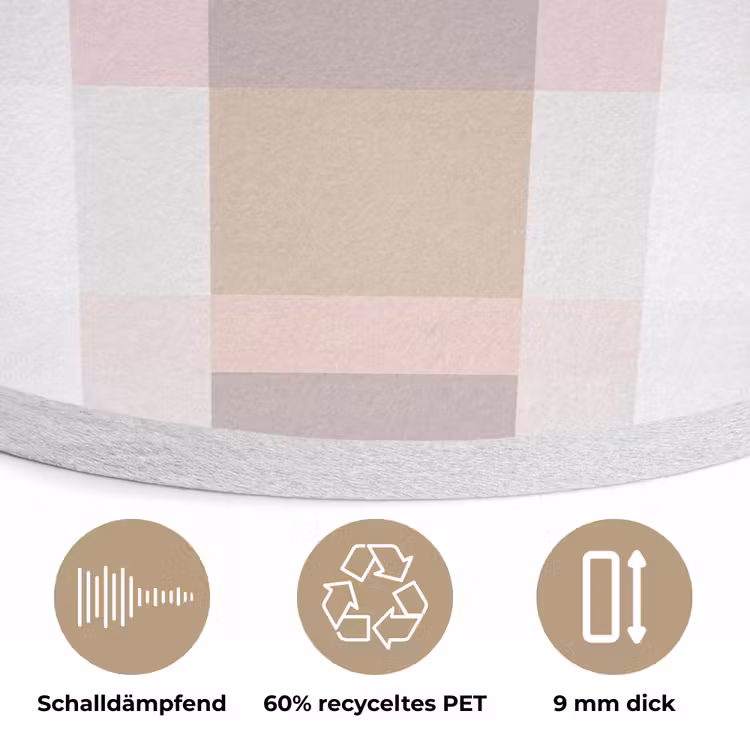 Ruitpatroon - Aardetinten - Minimalistisch Akoestische PET Vilt - Rond klein 838 -closeup_DE