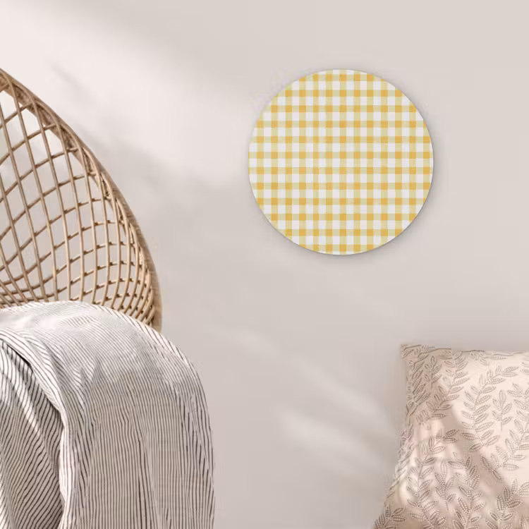 Ruit - Gingham - Klassiek - Geel en Wit Akoestische PET Vilt - Rond klein 838 -sfeer4