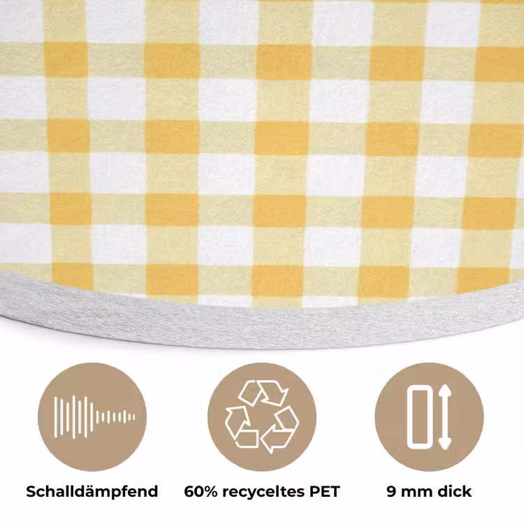Ruit - Gingham - Klassiek - Geel en Wit Akoestische PET Vilt - Rond klein 838 -closeup_DE