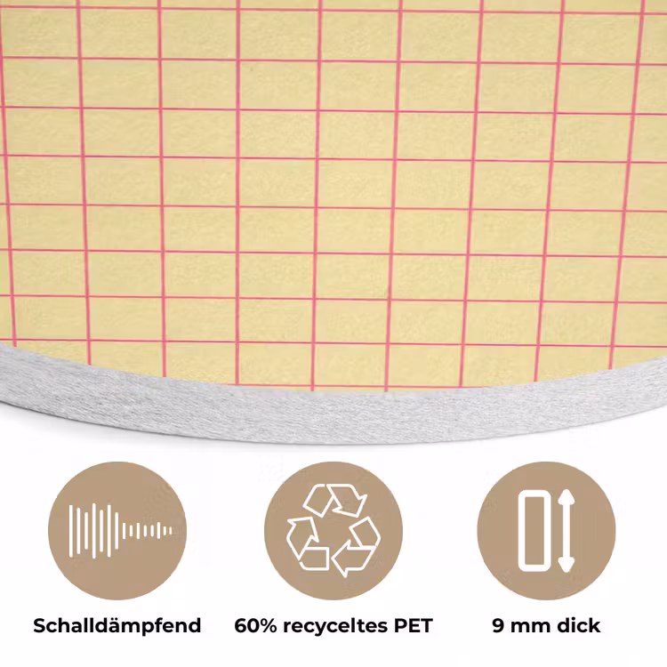 Ruitjes - Grid - Minimalistisch - Geel - Roze Akoestische PET Vilt - Rond klein 838 -closeup_DE