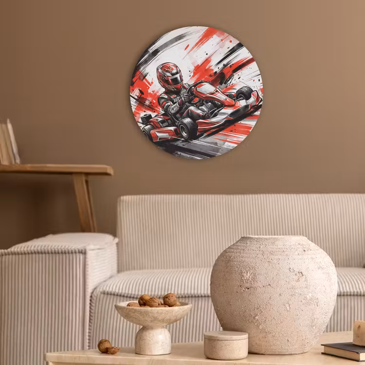 Kart - Coureur - Snelheid - Rood Akoestische PET Vilt - Rond klein -sfeer1
