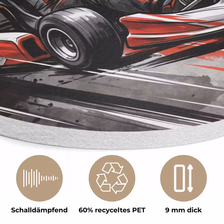 Kart - Coureur - Snelheid - Rood Akoestische PET Vilt - Rond klein -closeup_DE
