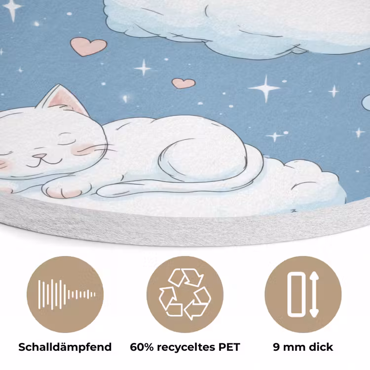 Kitten - Wolken - Blauw Akoestische PET Vilt - Rond klein 838 -closeup_DE