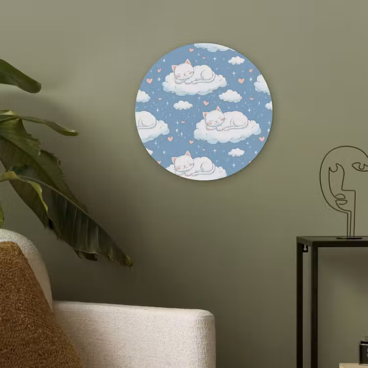 Kitten - Wolken - Blauw Akoestische PET Vilt - Rond klein 838 -sfeer2
