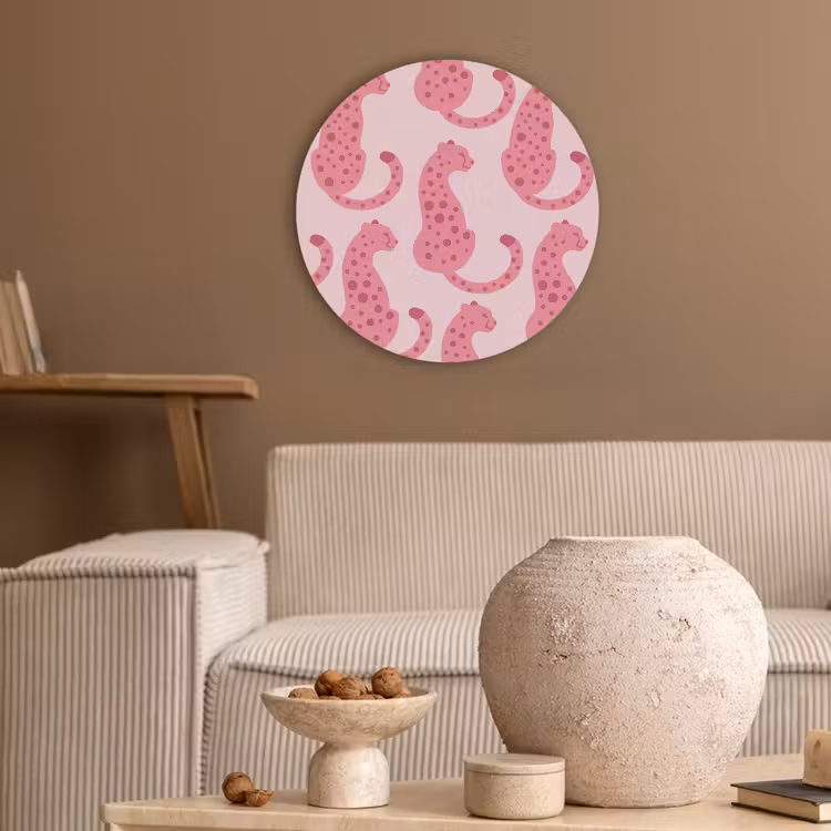 Kat - Gevlekt - Dieren - Patroon - Roze Akoestische PET Vilt - Rond klein -sfeer1
