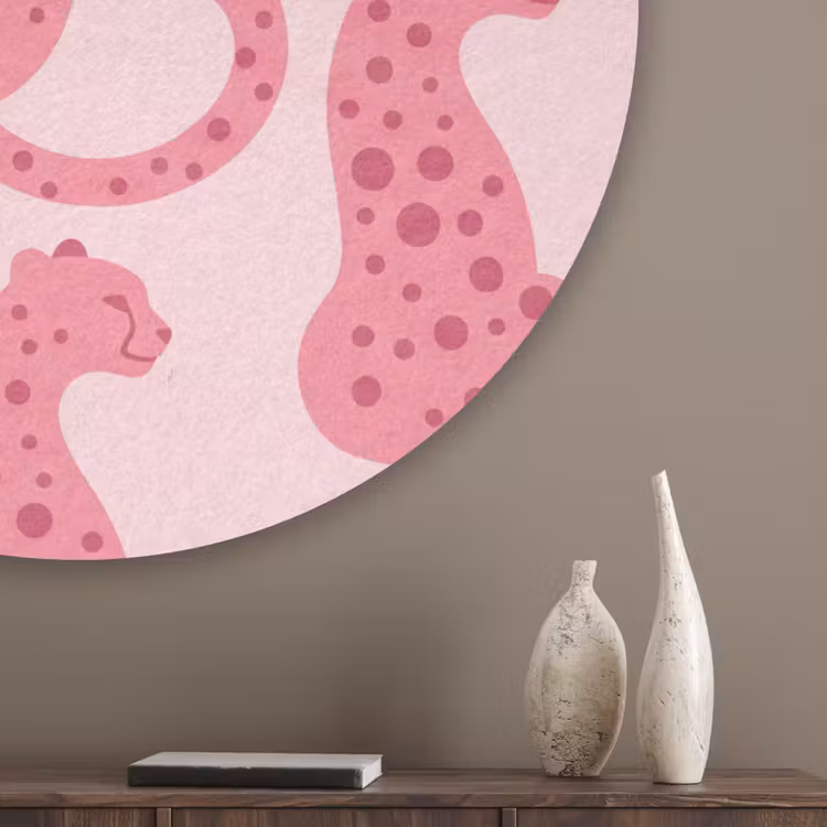Kat - Gevlekt - Dieren - Patroon - Roze Akoestische PET Vilt - Rond klein -sfeer5_closeup
